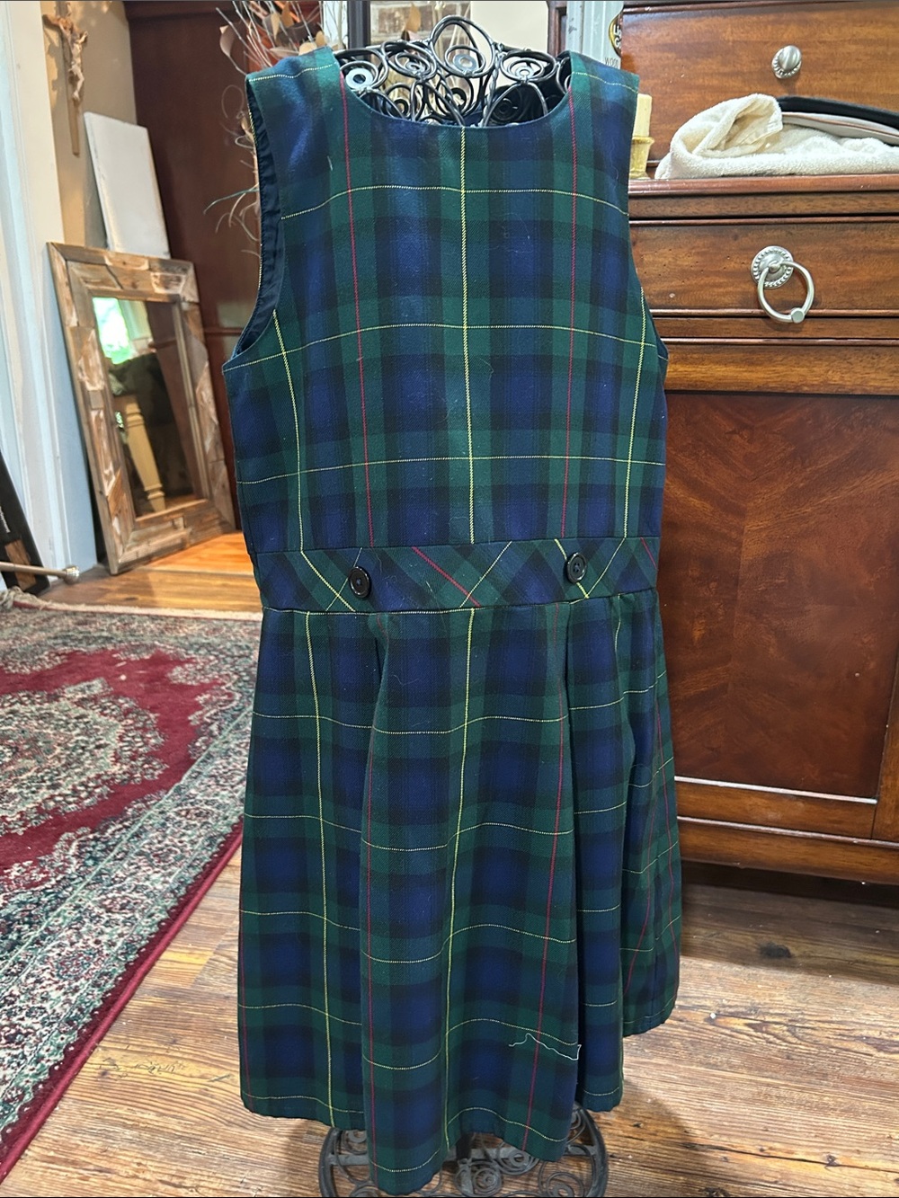 Lands' End Girls' 14 hunter classic Navy Plaid school uniform Dress